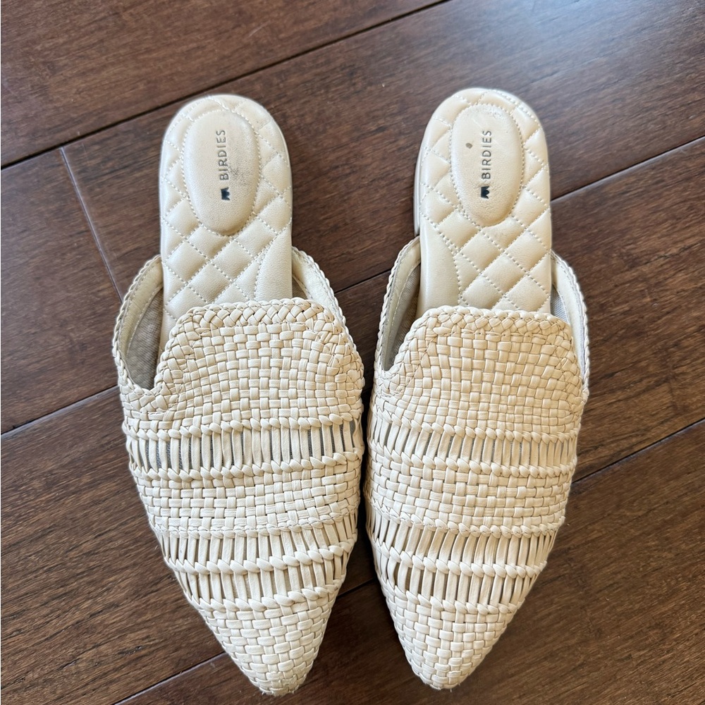 Birdies Cream Woven Pointed-Toe Mules